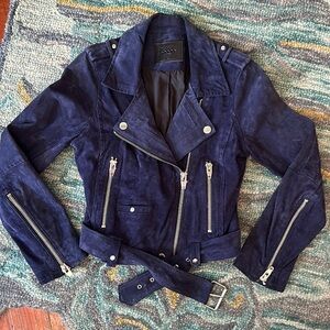 BLANK NYC blue suede moto-style jacket